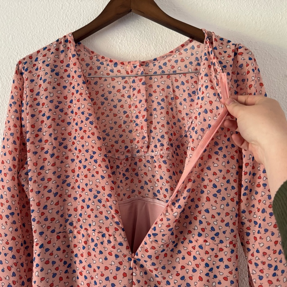 Romantic Ruffle Dress Prairiecore Floral Dainty High Neck Flowy Cottagecore M/L - Picture 12 of 15